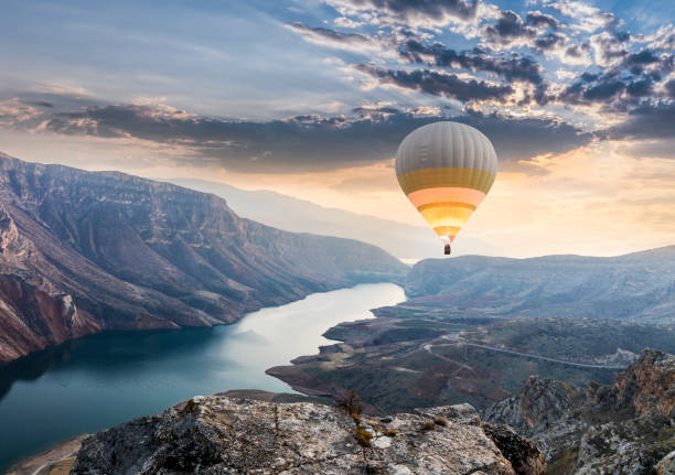 Hot air balloons flying over the Botan